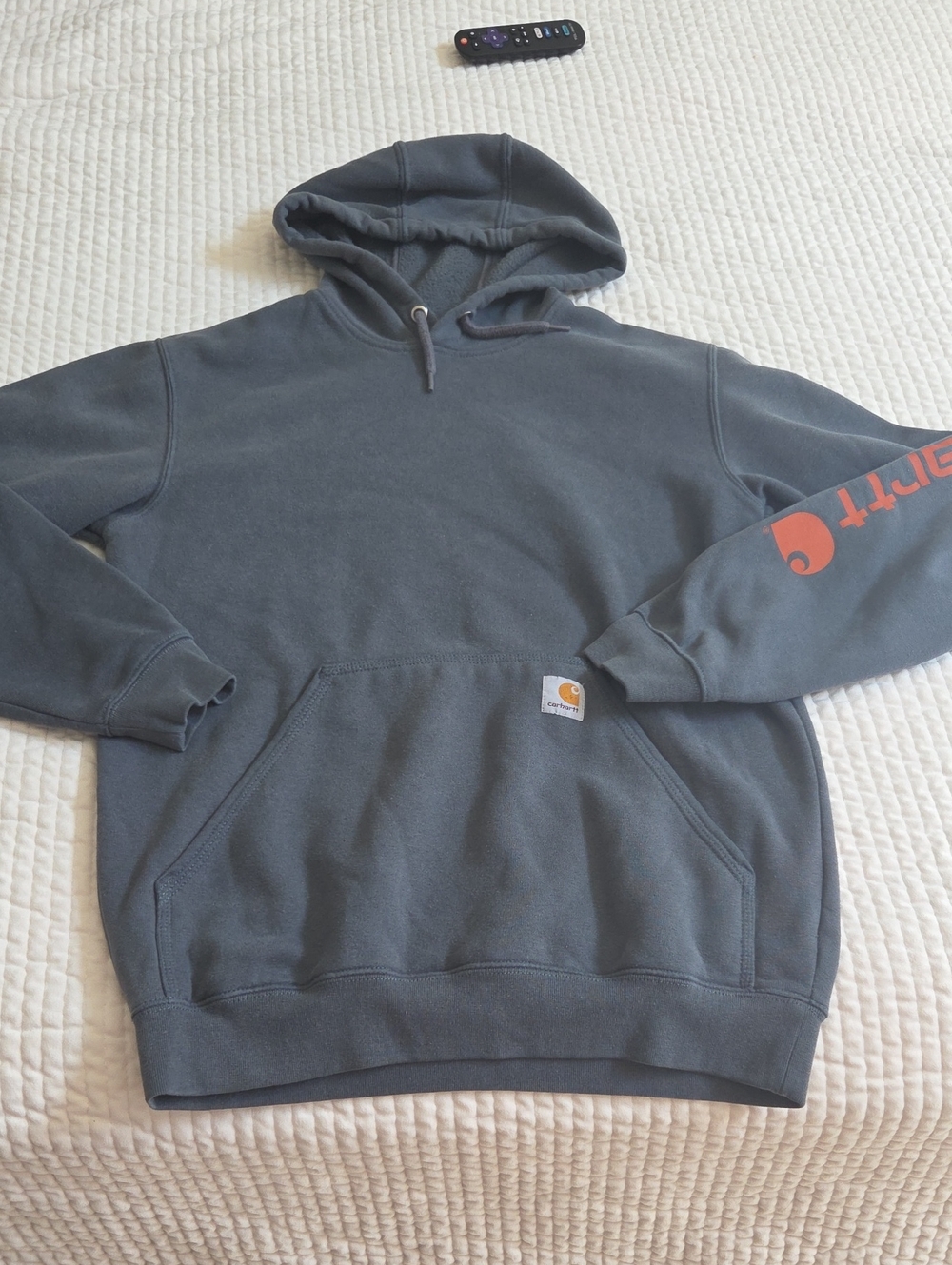 Carhartt Slate Gray Hooded Pullover with Orange Sleeve Logo